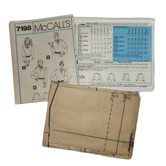McCall's Sewing Pattern 7198 Pullover Blouse Vintage UNCUT Miss Size 16 Bust 38 - Picture 4 of 4